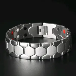 Diamond-shaped double-pointed European and American men's magnetic energy detachable hexagonal magnetic ship stackable bracelet Stainless Steel Wrist Casual Accessories