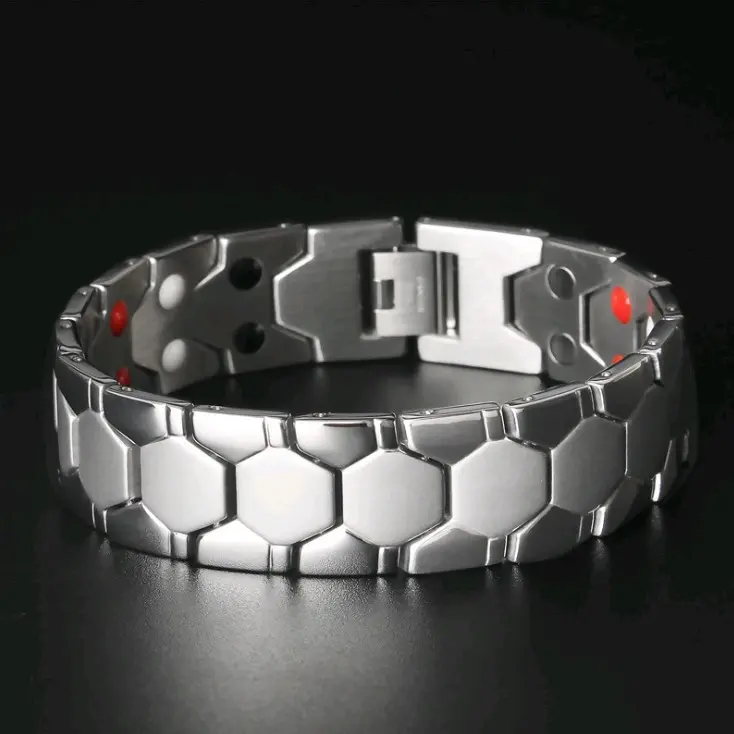 Diamond-shaped double-pointed European and American men's magnetic energy detachable hexagonal magnetic ship stackable bracelet Stainless Steel Wrist Casual Accessories