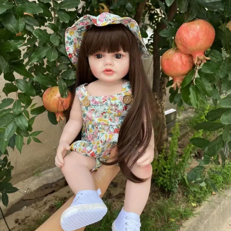 BZDOLL 22-Inch Lifelike Reborn Youngsters Girl Doll with Long Hair - Full Body Soft Vinyl, Realistic Princess Youngsters in Floral Dress, Includes Soothing Item, Bottle & Clothes - Ideal Birthday Gift for Youngsters 3+, Youngsters Doll