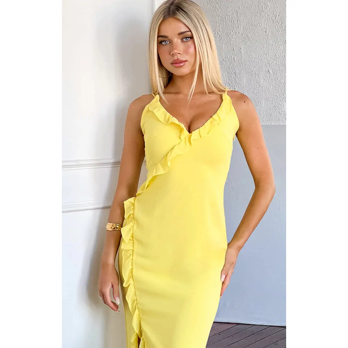 Nahanee Yellow Ruffle Maxi Dress - TikTok Shop