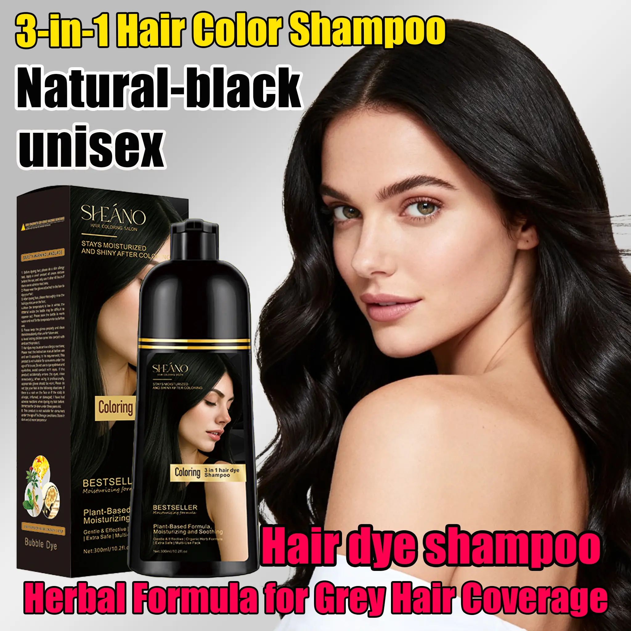 This 3-in-1 hair dye shampoo combines shampooing, coloring, and color locking. Suitable for both men and women, it provides a natural black color. Saves time and money.