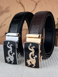 Men's Belt with Dragon Pattern Alloy Automatic Buckle, 1.38 Inch Wide Crocodile Texture, Daily Commute Wear, Business Casual Belt, Perfect Gift for Father & Husband
