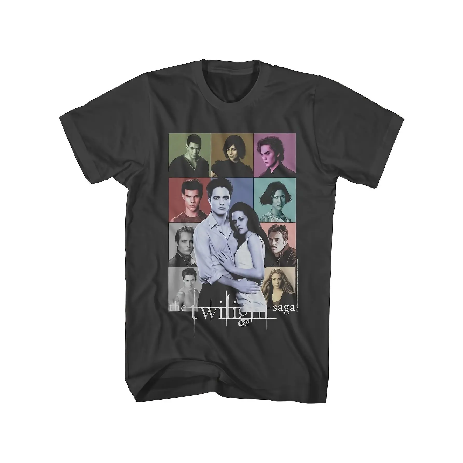 Men's Short-Sleeve 100% Cotton Twilight Saga Vampire Retro Actor Positioning & All-Over Print Crew Neck Tee, Elastic Fabric Breathable Loose-Fit Casual All-Season Top for Adults' Summer Outdoor Activities