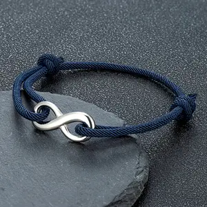 Minimalist Stainless Steel Infinity Bracelet for Men Women Adjustable Rope Bracelet Couple Friendship Jewelry Gifts