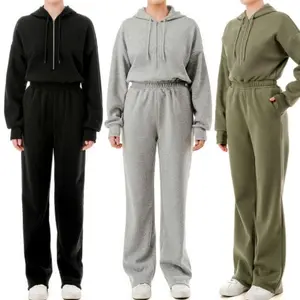 Women Romper Jumpsuit Fleece Long Hoodie Zipper Cotton Polyester