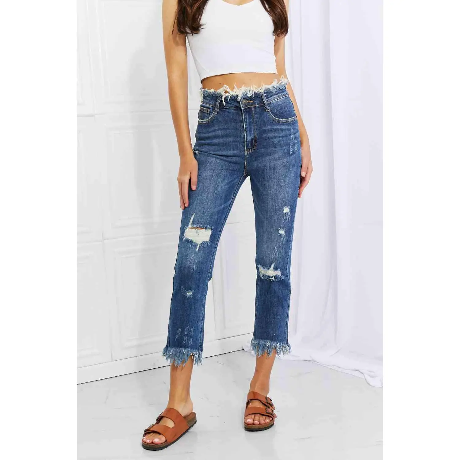 RISEN Full Size Undone Chic Straight Leg Jeans
