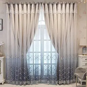 1 pc Double Layer Geometric Curtains For Living Room Gradient Diamond Pattern Embroidered Curtains For Bedroom Grey