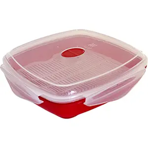 Vented Microwave Steamer – BPA-Free Microwave Cooker for Vegetables, Fish, Poultry, Rice & Leftovers – Snap-Lock Lid with Steam Vent – 8" x 8" Heating Plate by