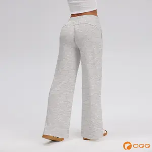 OQQ Women's Low Waist Wide Leg Lounge Pants With Pockets Soft Stretchy Casual Sweatpants Basic Comfort Straight Pants Everyday Bottom Minimalist Trouser