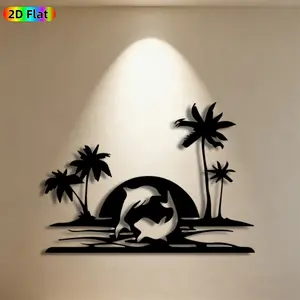 1pc Dolphin & Palm Tree Metal Wall Art,Dolphin & Palm Tree Statue Mural, Ideal Gift for Summer Party, Beach Theme Events, Weather-Resistant Metal Wall Decor Wall Sculptures, Perfect for Patio Wall & Garden Fence, Coastal Decor Enthusiasts