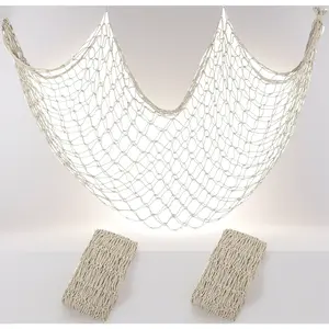 Beige Cotton Fish Net Decor 2 Pack - 80x40 Inch Large Nautical Wall Netting, Perfect for Mermaid Pirate Ocean Theme Party, Photo Clip Display & Beach Room Decor