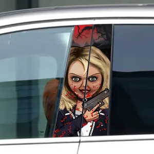 1pcs Halloween Chucky Bride Vinyl Decal for Vehicle Pillar, Self-Adhesive Waterproof Horror-Themed Sticker, Cartoon Pattern, for Glass & Plastic Surface, Glossy Finish, Festive Atmosphere Decoration Accessory