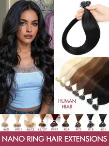 Nano Ring Hair Extensions Human Hair 12-22inch Nano Tip Hair Extensions Natural Black Invisible Nano Bead Hair Extensions Human Hair Straight Human Hair Nano Ring Hair Extensions  Add Length For Women Suitable for Party & Wedding & Daily