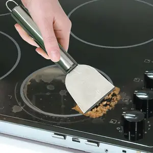 Stainless Steel Stove Top Scraper, Cooktop Cleaning Scraper with Ergonomic Handle, Burnt Food Remover Tool for Glass Cooktops, Stoves, Ovens, Grills & Kitchen Surfaces – Ideal for Removing Burnt Food, Grease & Grime