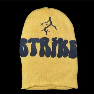PUFF PRINT NAME BEANIE Yellow Beanie with "BTRIKE" Text and Unique Design Element