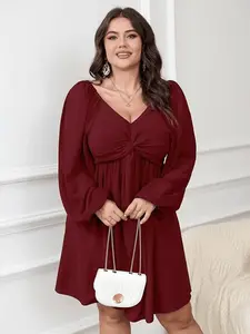 Women's Plus Size Puff Long Sleeve Dresses Sweetheart Neckline A Line Short Wedding Guest Cocktail Dress
