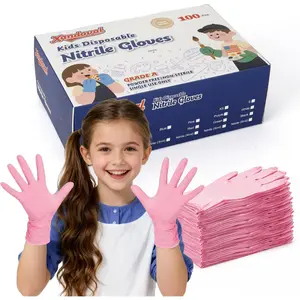 Kids Disposable Gloves for 3-8 Years, 5Mil Pink Nitrile Gloves Latex-Free Powder-Free, Durable Protective for Work Cleaning Cooking Gardening (XS, 100PCS)