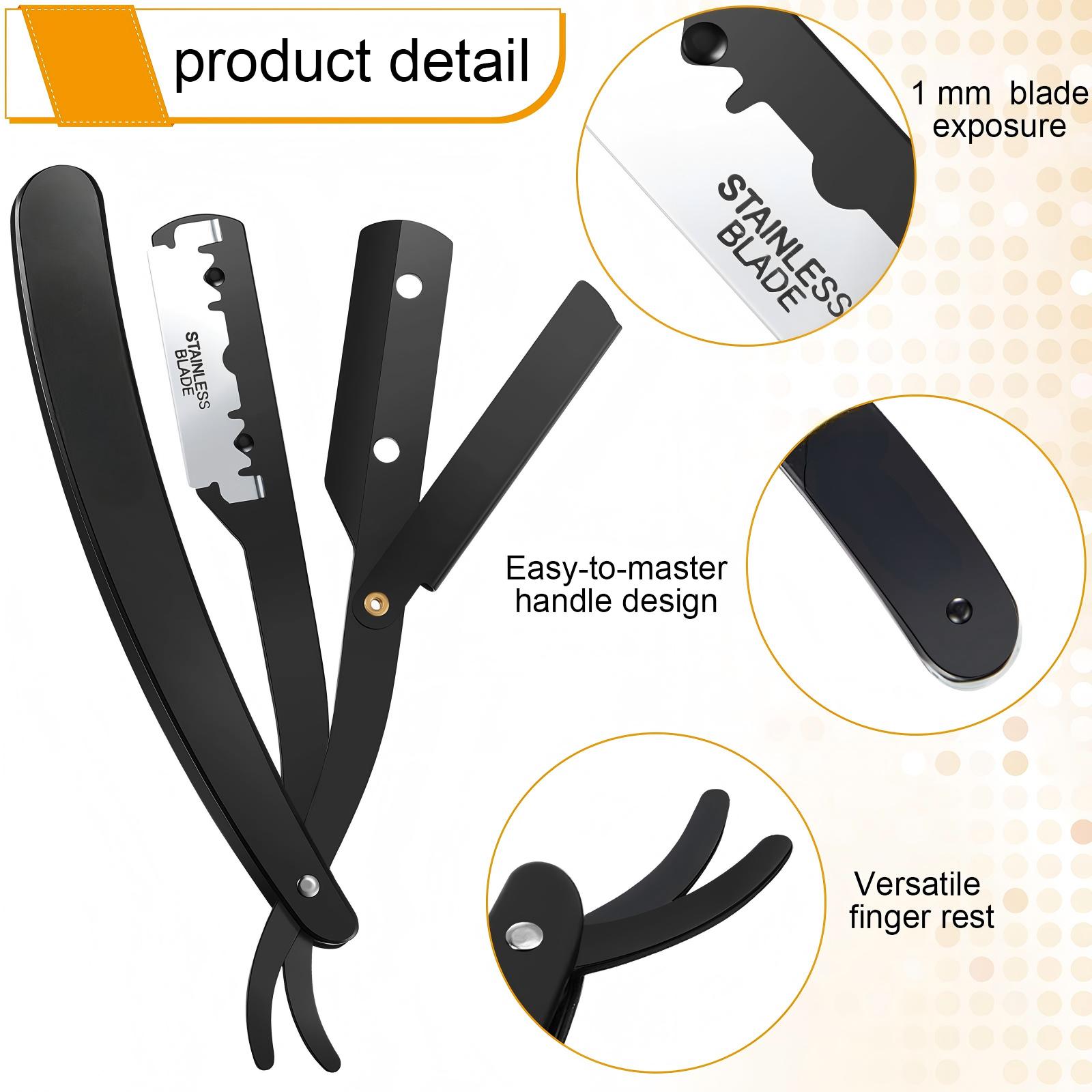 Professional Men's Straight Razor Kit, Equipped with Neck Brush and 10 Double-Edged Blades, Great for Barbershops, Father's Day & Daily Gifts
