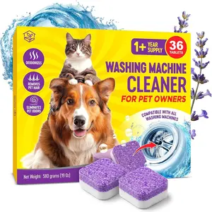 Washing Machine Cleaner Tablets for Pet Owners, 36 Pack, Front&Top Load Washer Deep Cleaning, HE & Septic  Safe, Remove ,  Smells, Prevents Dander Build-up