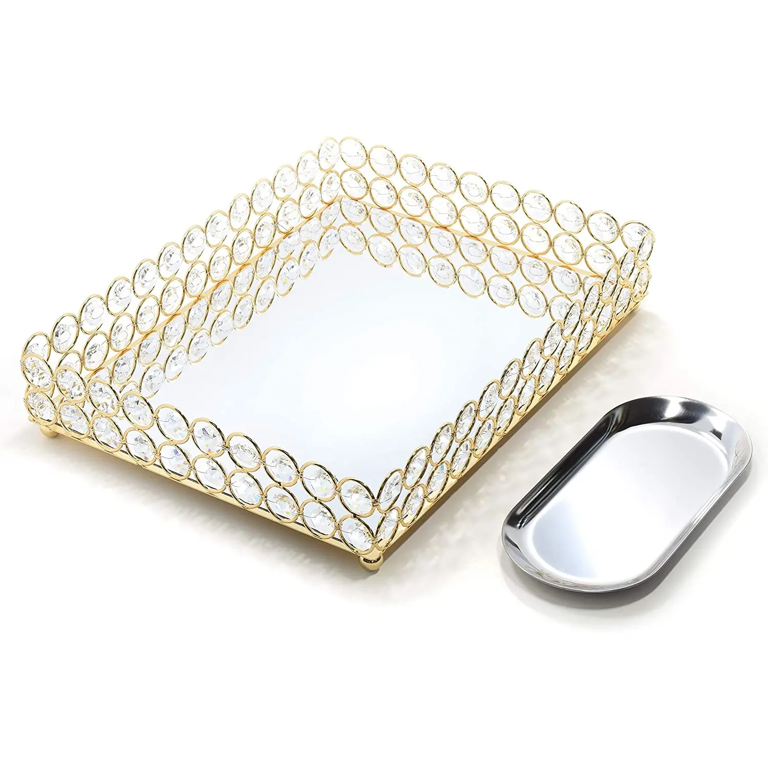 Decorative Tray Metal Mirrored Vanity Trays Crystal Ornate Perfume Jewelry  Makeup Dish Dresser Countertop Organizer for Home Decoration & Holiday  Party (Rectangle, 12X9In, Gold) Lindlemann - TikTok Shop