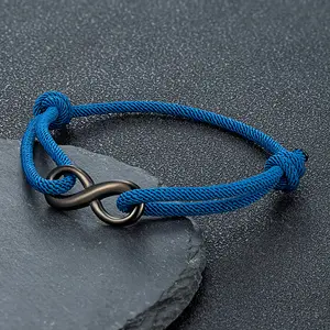 Personalized Infinity Bracelet Adjustable Braided Rope Bracelet For Couple Black Stainless Steel Matching Jewelry Gifts