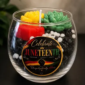 Juneteenth Themed Succulent Candle - Decorative Scented Candle for Home Tabletop Decoration