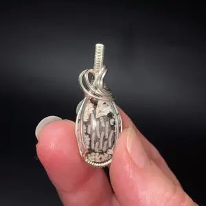 Snakeskin Stone & Sterling Silver Wire Wrapped Pendant