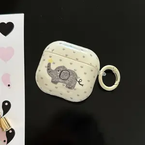 Heart Hand-Drawn Elephant Earphone Case for Apple AirPods Pro 2/pro/AirPods 4/AirPods 3/AirPods 2, Fashion Women's Design
