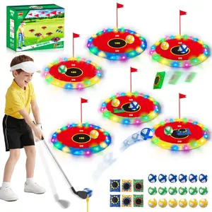 VATOS 2-in-1 Light up Golf for Kids- Golf Chipping Game & Bean Bag Toss with 6 LED Targets, 2 Clubs, 18 Balls, Night Golfs Play for Indoor Outdoor Party Yard Golfer Gifts Sports Toys for Kids 5-12