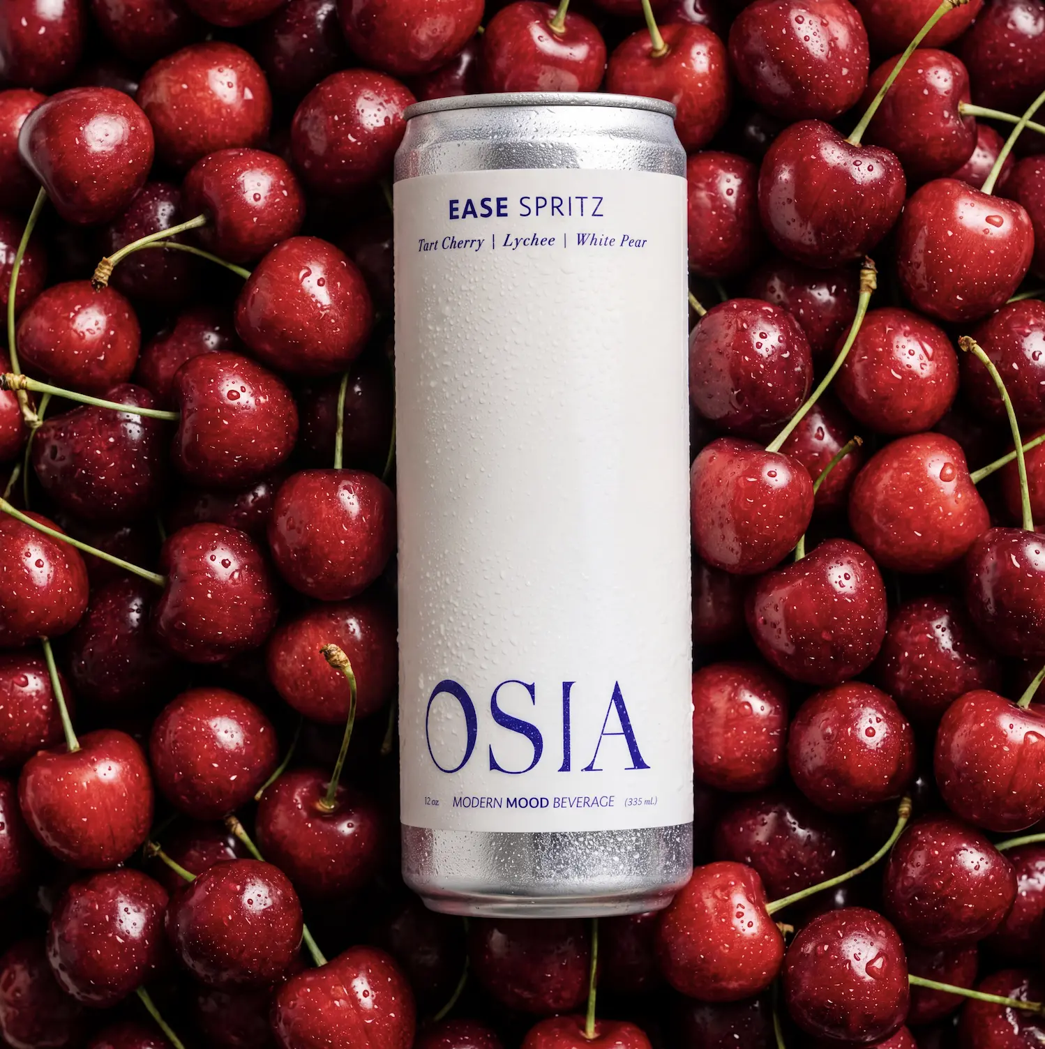 OSIA Ease Spritz - Sparkling Relaxation Drink: Tart Cherry, Lychee & White Pear Blend with Lemon Balm, Juniper Berry