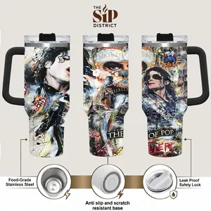 The Sip District – Michael Jackson 20oz & 40oz Handle Tumbler, King of Pop Stainless Steel Travel Mug, Vacuum Insulated Music Fan Coffee Cup