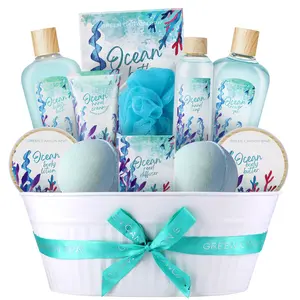 12Pcs Ocean Scented Nourishing Spa Gift Baskets for Women, Luxury Relaxing Home Bath & Body Self Care Kit, Refreshing Ocean Scent Beauty Spa Set, Perfect Mother's Day Birthday Holiday Gifts for Mom, Wife, Friends & Her