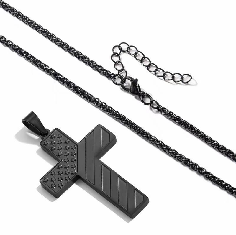 Black Crossflag Necklace,with Bible Verse& AmericanFlag,Inspirational Gift for MenTeens Boys Confirmation Birthday CoolBoyfriend Chain,Daily Accessories