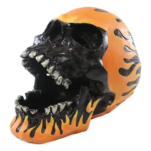 Ghost Rider Flame Hot Rod Skull with Open Jaws Cigarette Ashtray Figurine 6.5"H