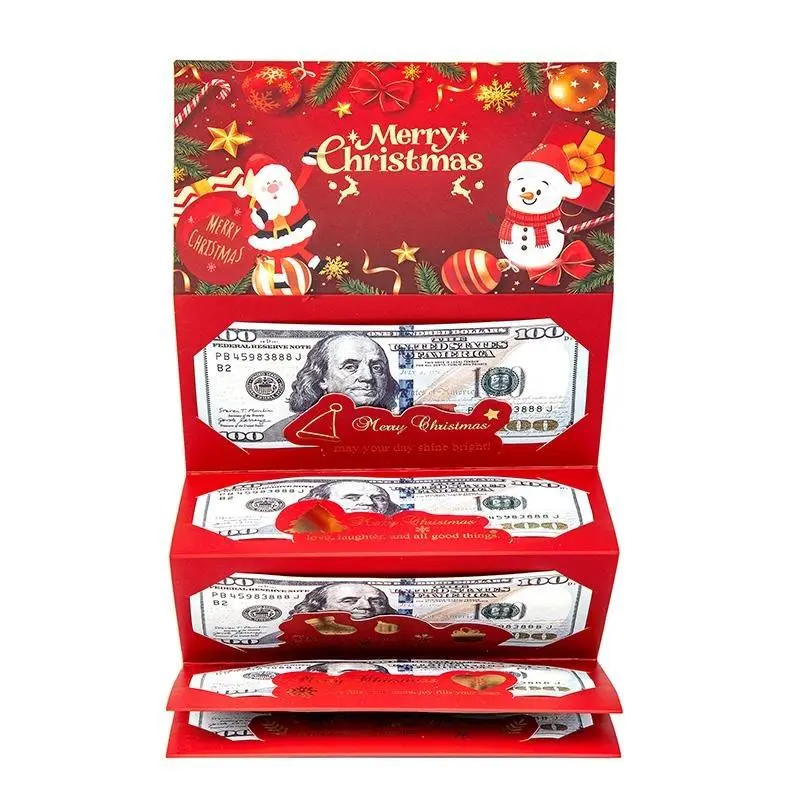 【4 Pack】Christmas Dollar Folding Red Envelopes Gold Stamping Gift Pack with 6Slot DIY Holiday Cash Envelopes for Party Festive Decorations Money Birthday Cards with Envelopes Surprise Birthday Gifts,Christmas Gifts Party Supplies