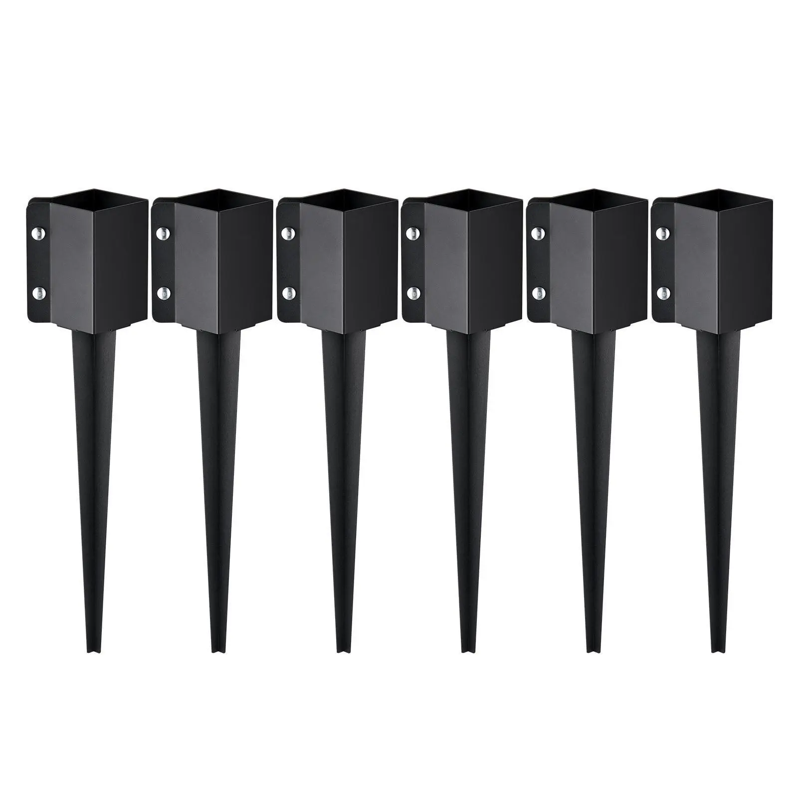 【SummerFinds】VEVOR Outdoor Square Shape Hard Steel Fence Post Anchor Ground Spike Complete Set, 6-Pack 24x4x4in Outer Diameter (3.5x3.5in Inner Diameter), Black Powder Coated Stake, for Mailbox Deck Support Timber, Extends Wood Lifespan