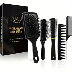 5-Piece Hair Brush Set, Suitable for Men and Women, Round Curling and Long Hair Styling Comb and Brush Set, Suitable for Curly Hair, Long Hair, Thick Hair, Fine Hair - Great for Wet or Dry Use, No Tangles