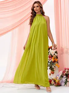 Women's High Neck Halter Tie Back Sleeveless Chiffon Dress, Loose Flowing Long Dress, Perfect for Vacation, Wedding Guest, Casual Events