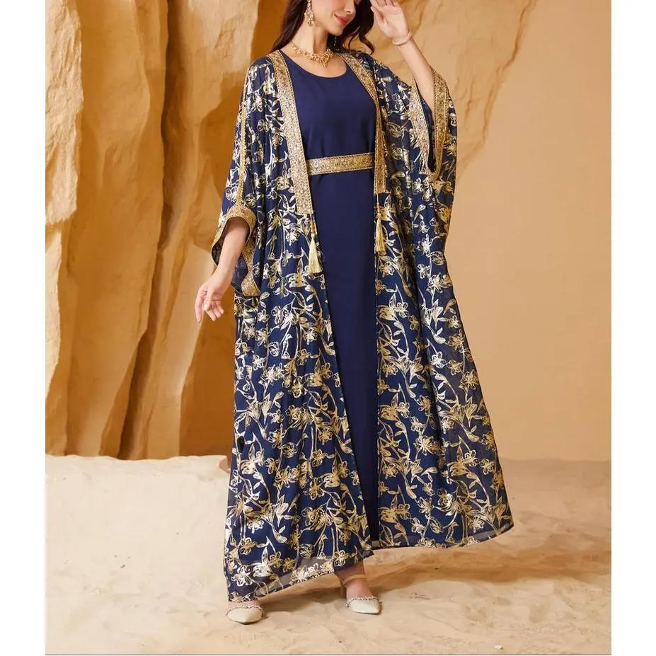 Comfortable Women's Embroidered Long Sleeve Abaya and Dress Two-piece Set, Elegant Clothing for Ladies Islamic for All Seasons, Complete Look Ready to Wear Anytime, Offers Mix and Match Styling Options