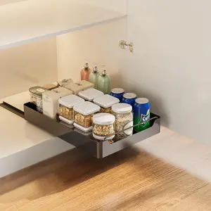 Pull Out Cabinet Organizer Fixed with Damping Guide Noiseless Slide Out Pantry Shelves Heavy Duty Sliding Drawer Pantry Shelf for Kitchen-30cm Width