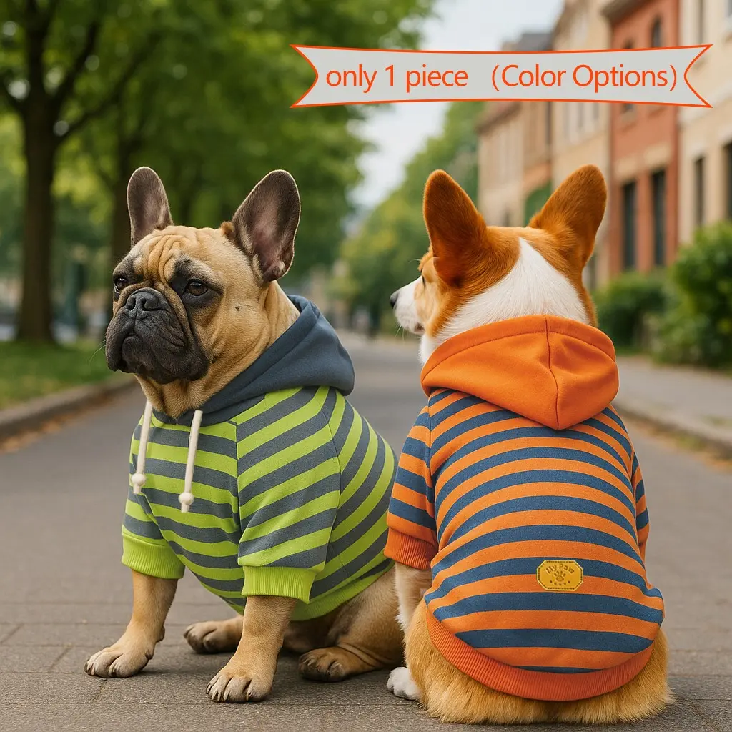 1PC Basic stripe Pet Hoodie Sweater Clothes Outfits With Exquisite Leather Label for Small Middle Dogs, Soft and Cozy Puppy Apparel for French bulldog