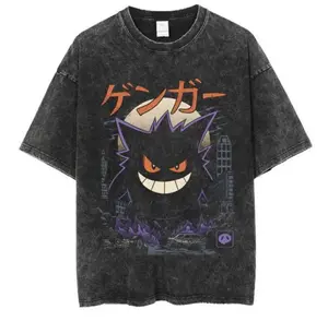 Gengar Japanese Anime Japanese Mineral Wash T-Shirt, Oversized, Graphic Tee, Gifts for Him, Father's Day, Birthday, Christmas Gifts Crewneck Menswear