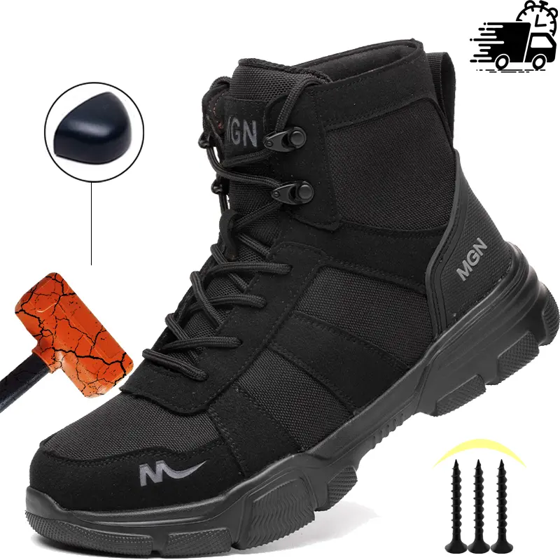Work Boots Indestructible Safety Shoes Men Steel Toe Shoes Puncture-Proof Sneakers Male Footwear Shoes Non Slip Work Shoes Anti shock Protective Boots industrial Construction shoes