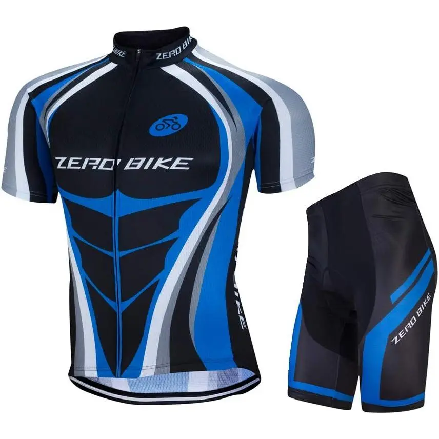 Men's Short Sleeve Breathable Cycling Jersey Set with 3D Padded Shorts, Quick Dry Sportswear Suit, Breathable Fabric