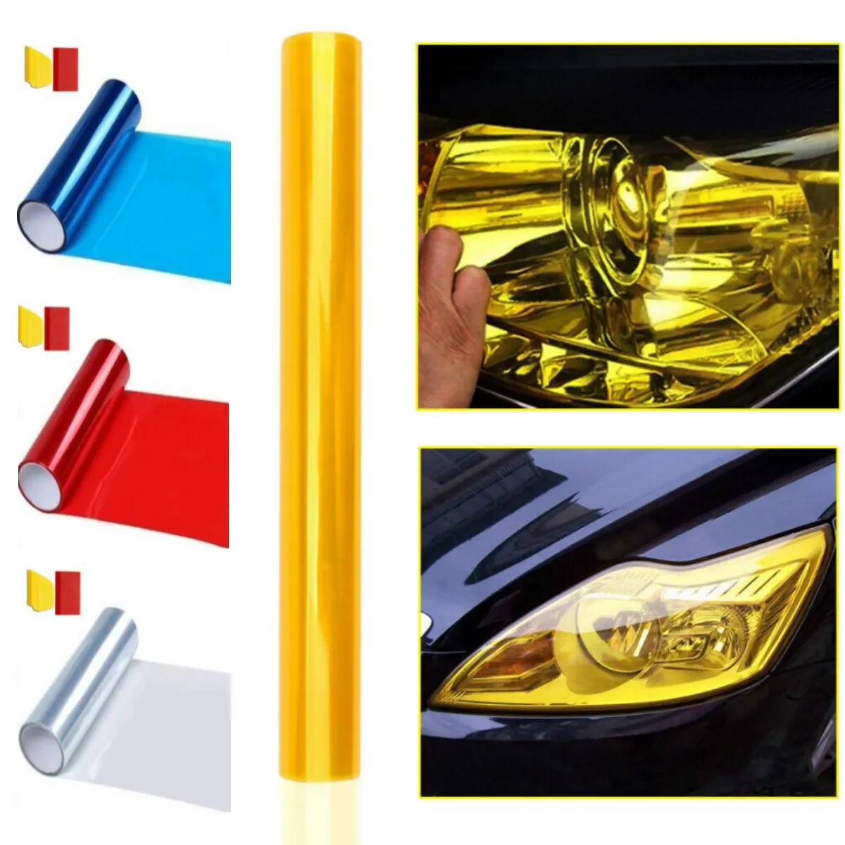 60"x12" (5FTx1FT) Self-Adhesive Vinyl Vehicle Light Tint Film Wrap, Smoke Car Headlight/Taillight Protector Decals with Tool, Universal Car DIY Vehicle Accessories