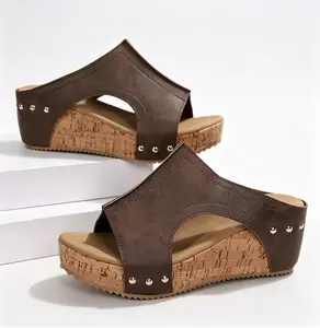 Comfy Cork Wedge Sandals for Women, Open Toe Platform Summer Shoes, Non-Slip Casual Sandals