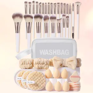 44PCS Makeup Tools Set Including:1pc Multi-Functional Zipper Toiletry And Cosmetic Bag Waterproof,25PCS Makeup Brush Sets,6PCS Makeup Sponges,6PCS Triangle Powder Puffs,3PCS Facial Cleansing Sponges,1pc Hairband,2PCS Hand Bowl Strap