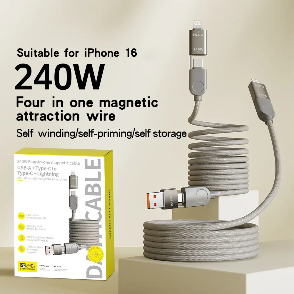 240W Four-in-one magnetic cable[Fast Charging & Data Sync],Multi Charging Cable for iPhone 14/15/16/Pro/Plus/Pro Max, MacBook, iPad, Samsung 47ft TIta