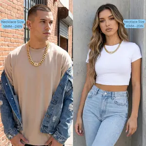 14K Real Gold-Plated Miami Cuban Link Necklace & Bracelet Set - 6-14mm, White Stone Inlay, Upgraded Anti-Rust, Waterproof, Fade-Proof, Hypoallergenic Hip Hop Fashion Jewelry, Valentine's Day Gift for Him/Her