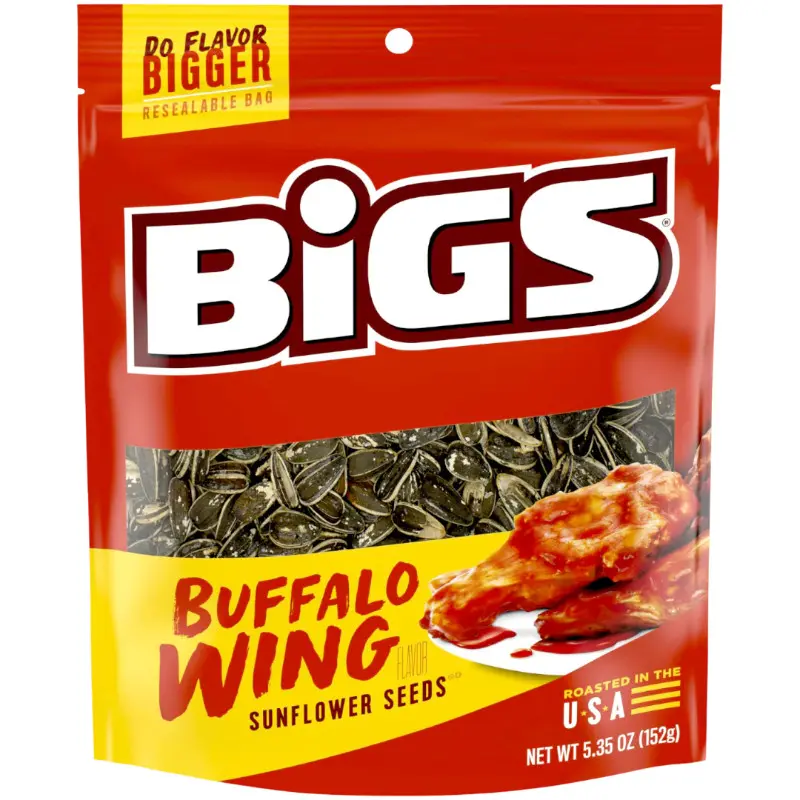 Bigs Hot Buffalo Wing Sunflower Seeds - 12-Pack 5.35oz High Protein Spicy Fiber-Rich Snacks, Bold Flavor Ambient Pantry Treat, No Artificial Fluff, Ideal for Spice Lovers, Perfect for BBQ Gatherings